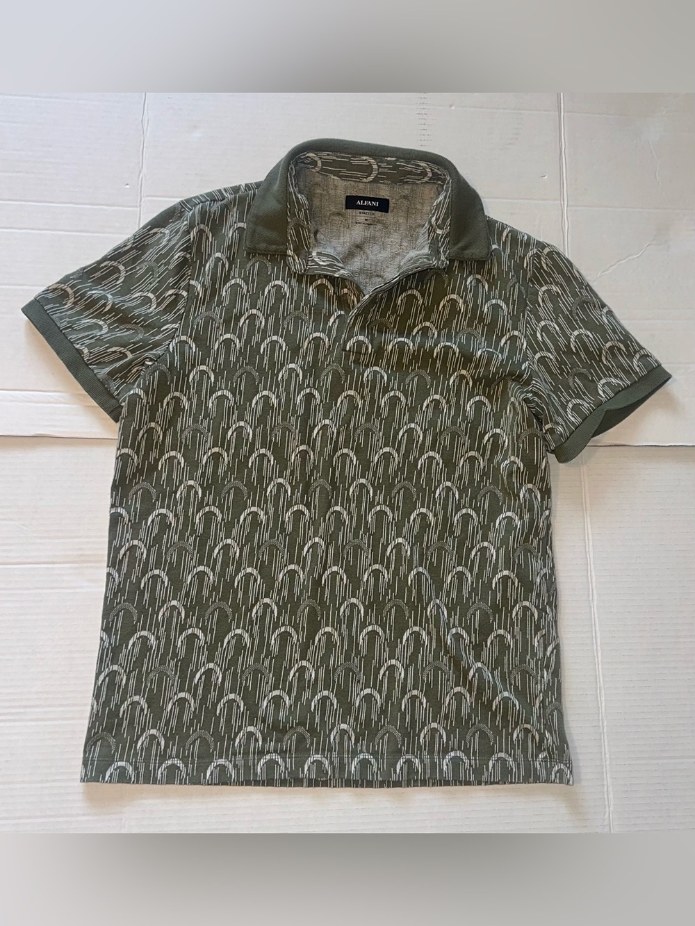 Alfani Olive Green Patterned Short Sleeve Polo
